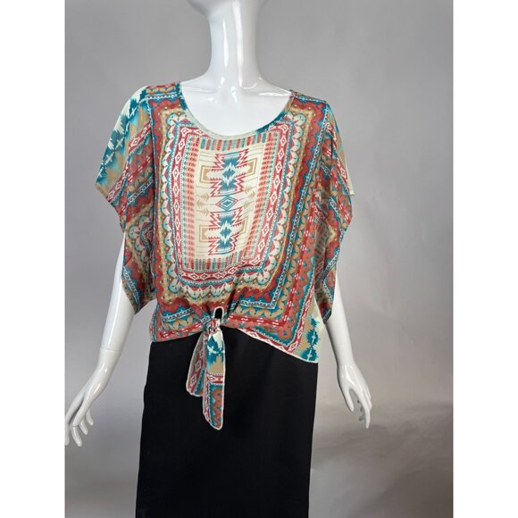 Live and Let Live Sheer Multicolored Tie-Front Top Size M 100% Polyester - Picture 10 of 16
